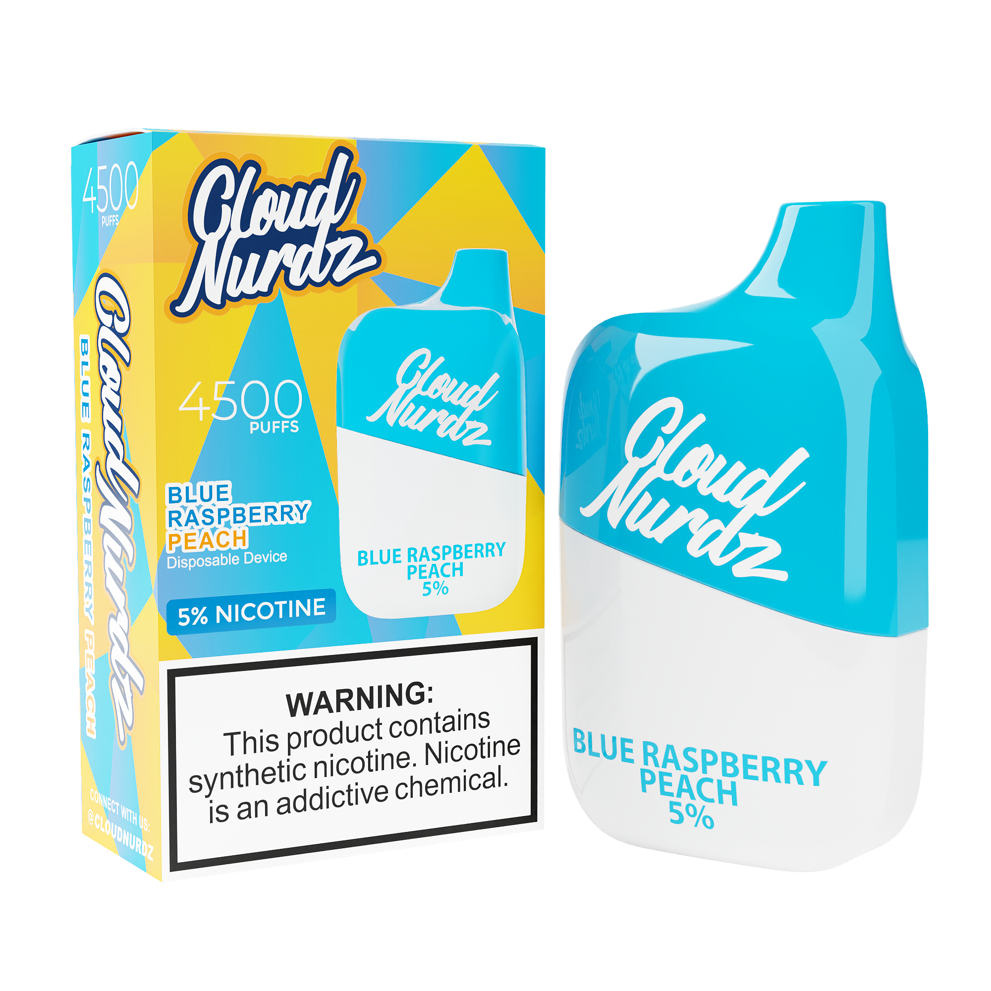 Cloud Nurdz (2.5 %) 4500 Puff Disposable - Blue Raspberry Peach 2.5%